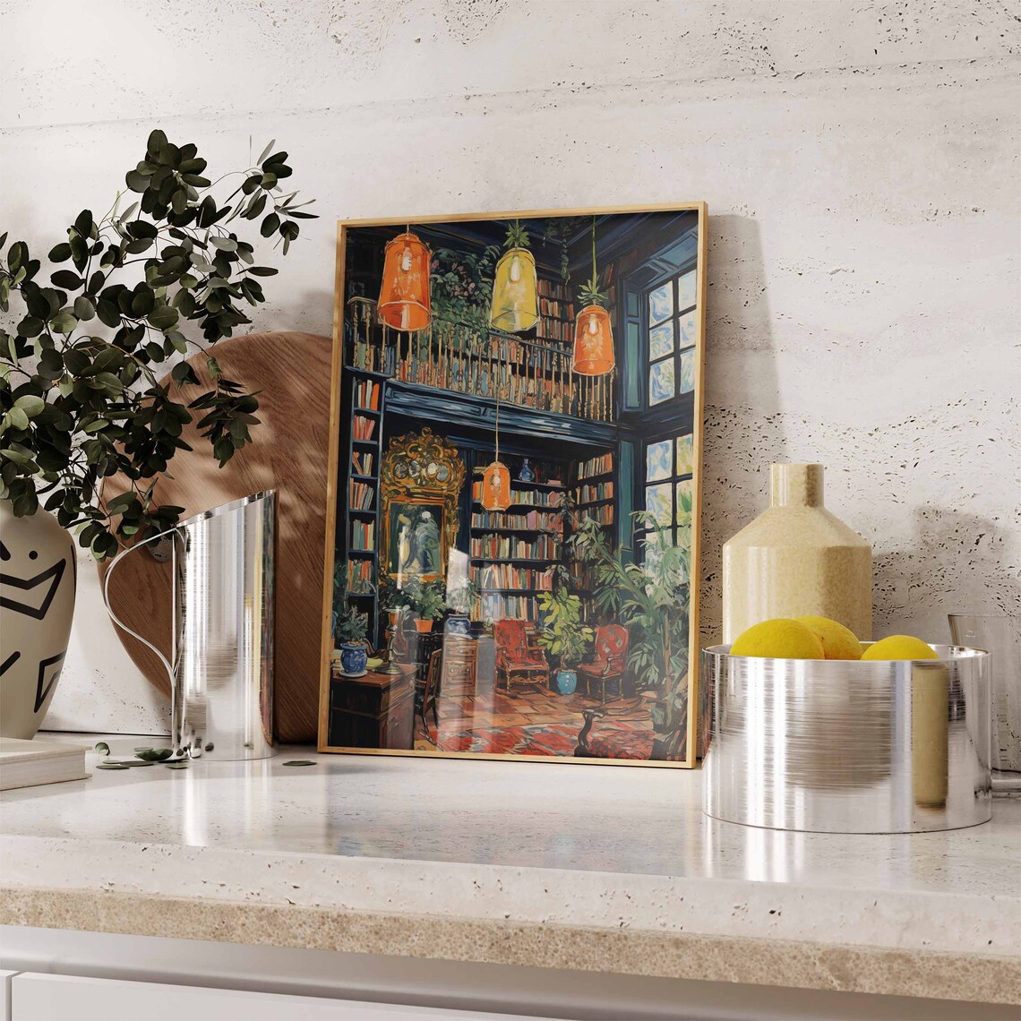 Vintage Library Book Shop Art Print, Retro Reading Gift - Image 2