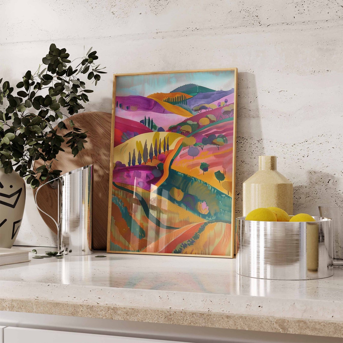 Colorful Valley Winding River Cypress Trees Landscape Art Print - Image 2