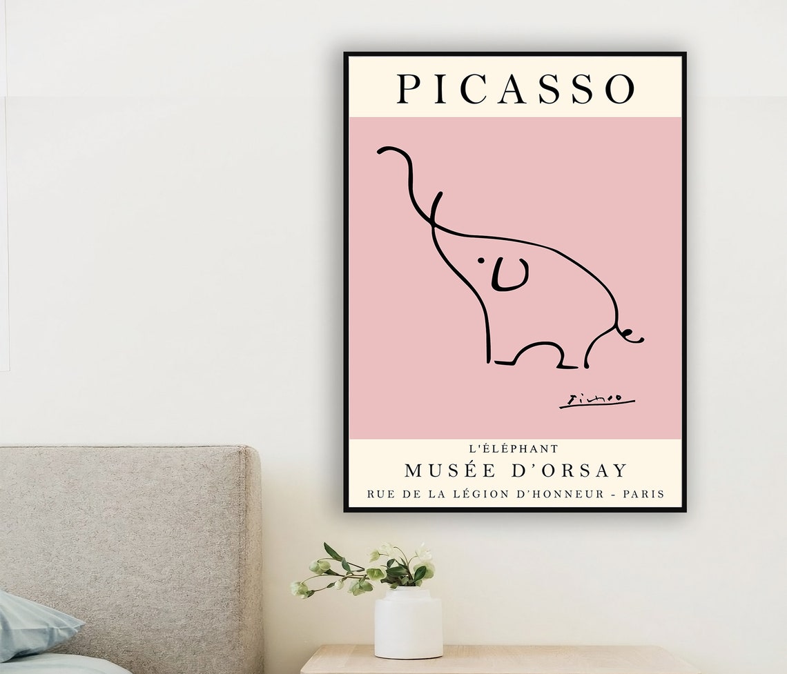 Picasso The Elephant Line Drawing Pink Modern Art Exhibition Poster - Image 2