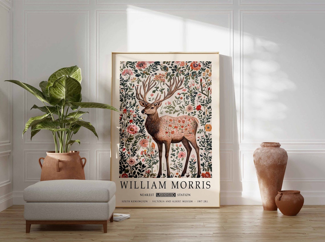 William Morris Deer Vintage Floral Meadow Botanical Art Poster - Image 3