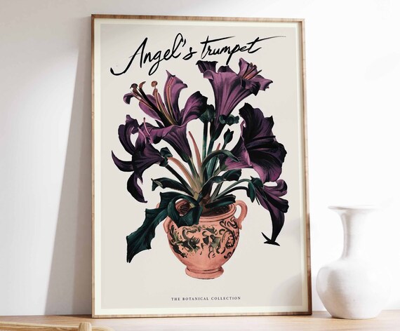 Angel Trumpet Flower Purple Botanical Vintage Beautiful Wall Art