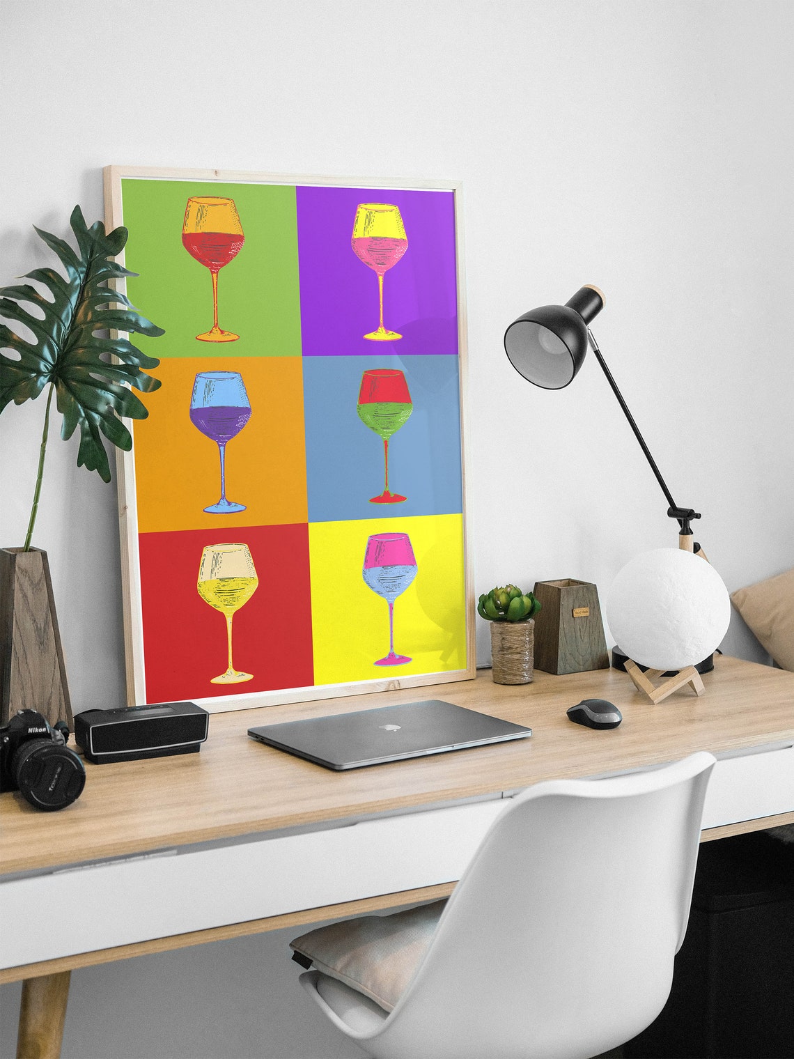Pop Art Wine Glasses Six Panel Colorful Modern Kitchen Bar Poster - Image 2