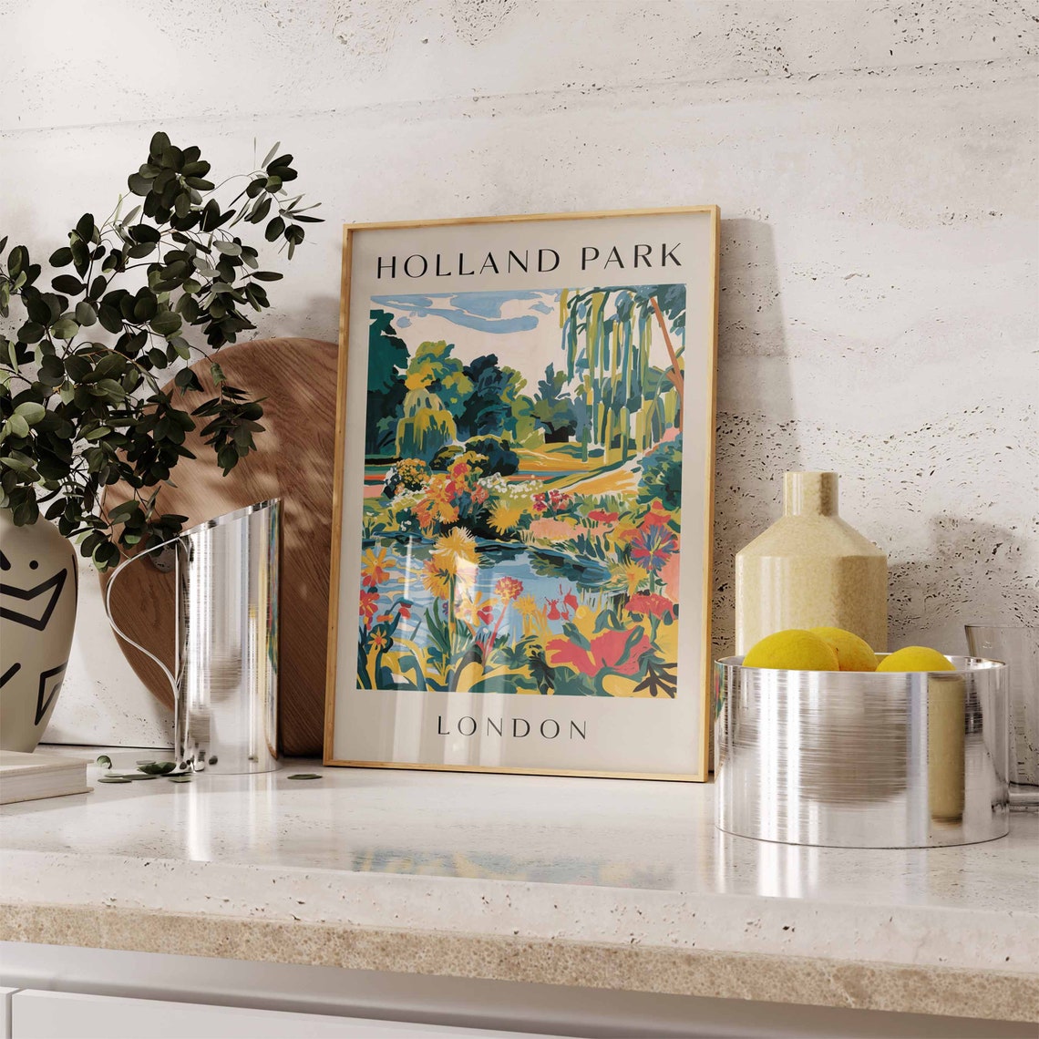 Holland Park London Willow Pond Floral Garden Painting Poster - Image 2