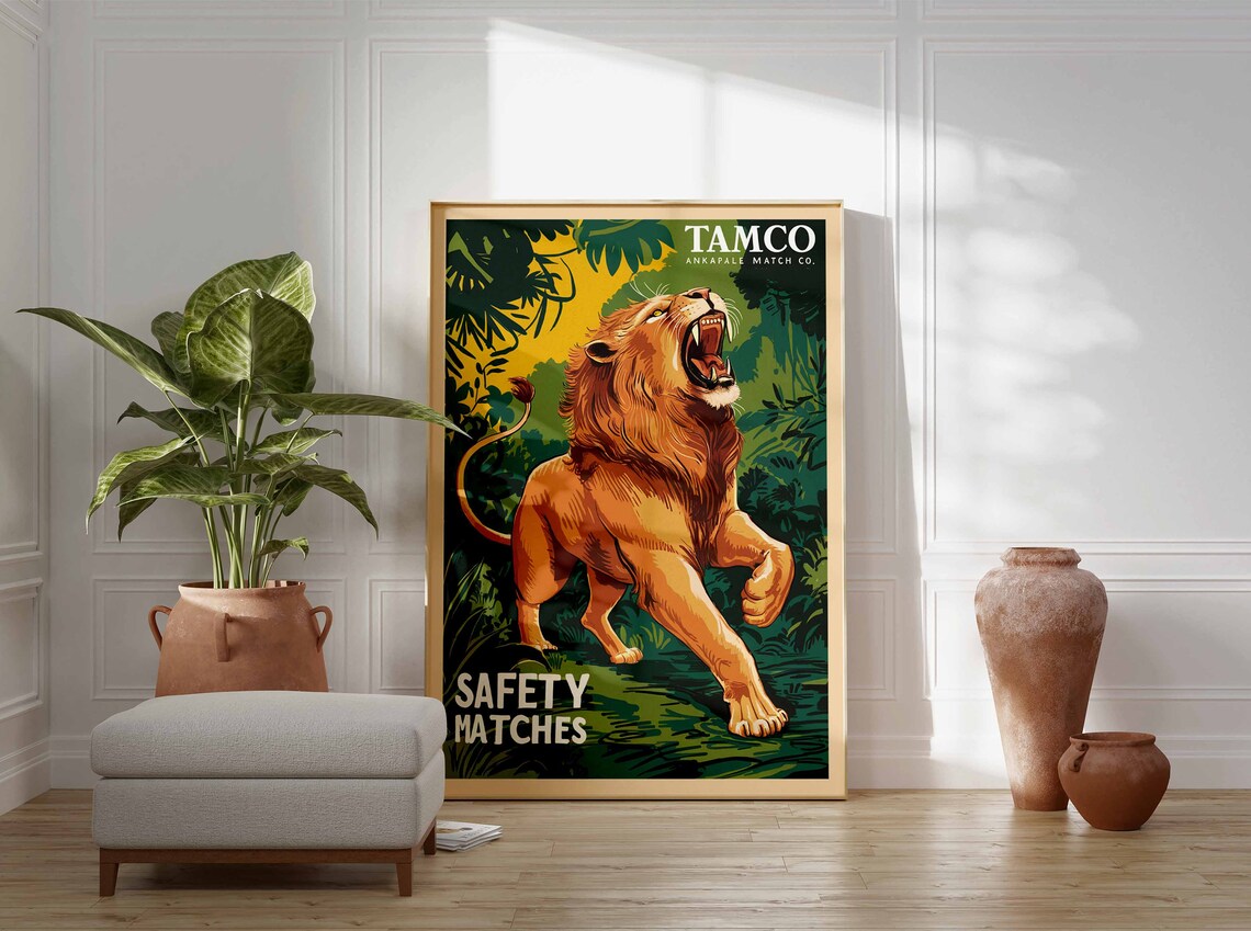 Tamco Safety Matches Roaring Lion Vintage Match Label Poster - Image 3