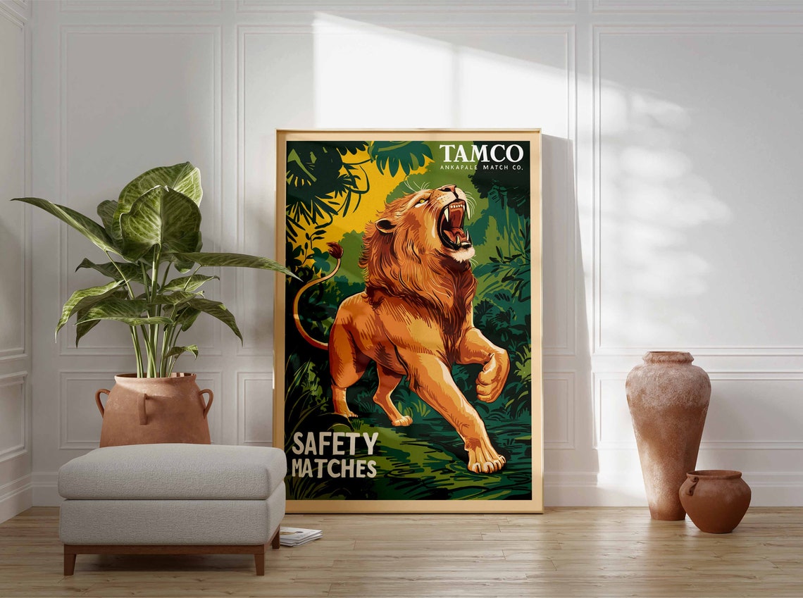 Vintage Lion Print Indian Lion Poster Tamco Matchbox Art Animal Print Animal Poster Animal Art Tropical Decor Jungle Art Tiger Art - Image 3