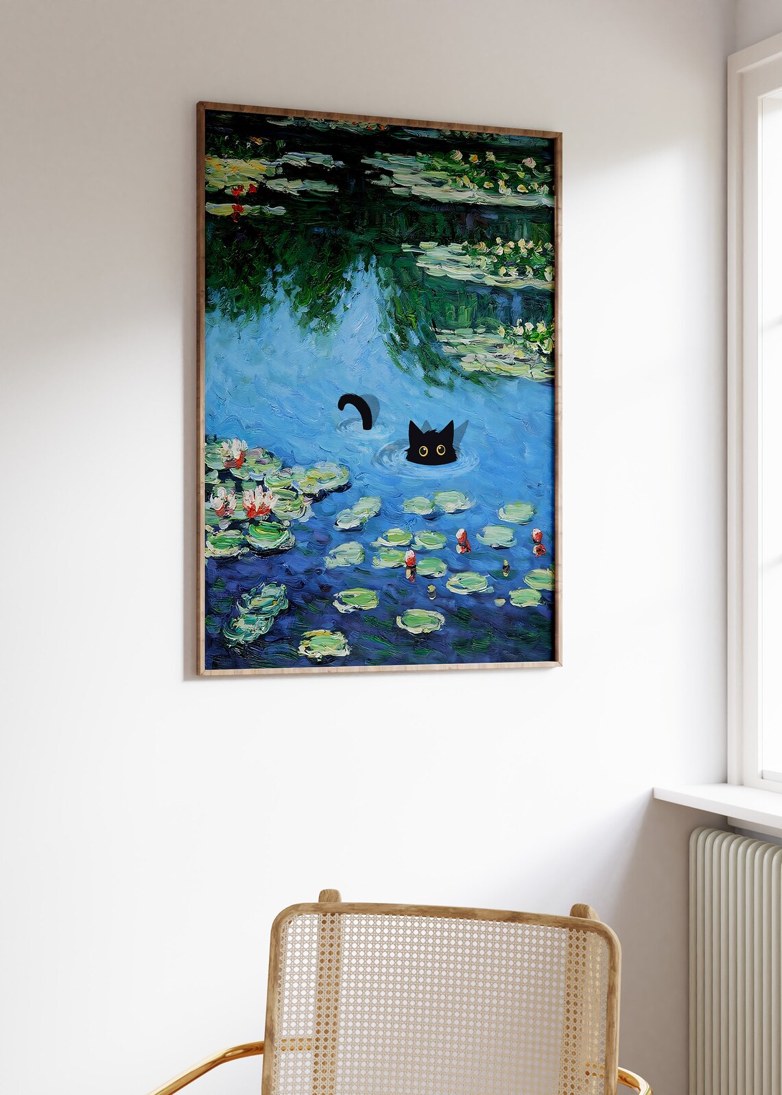 Monet Waterlily Cat Floral Wall Art Print - Image 3