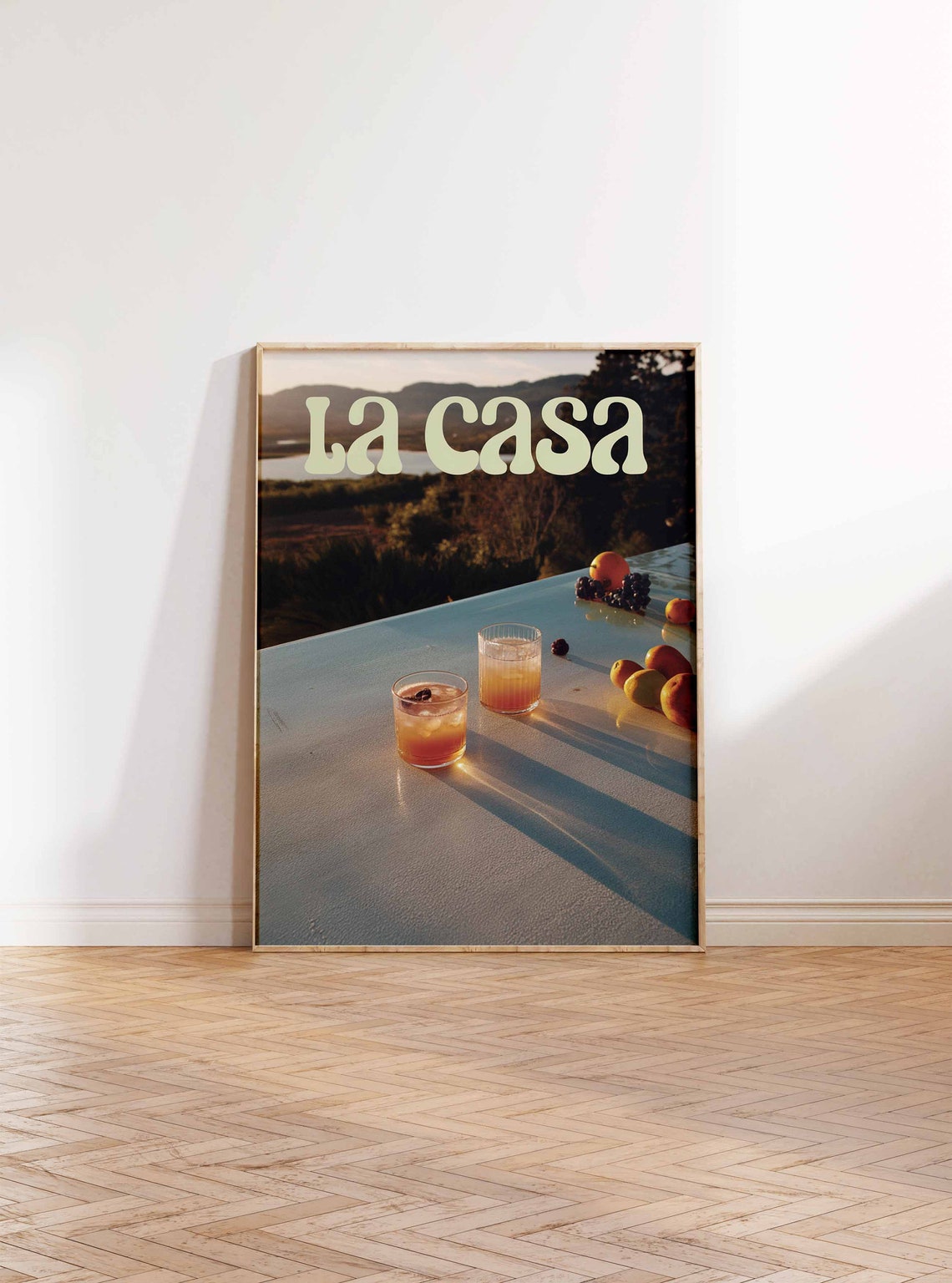 La Casa Sunset Poolside Cocktails Berry Hillside View Retro Print - Image 2