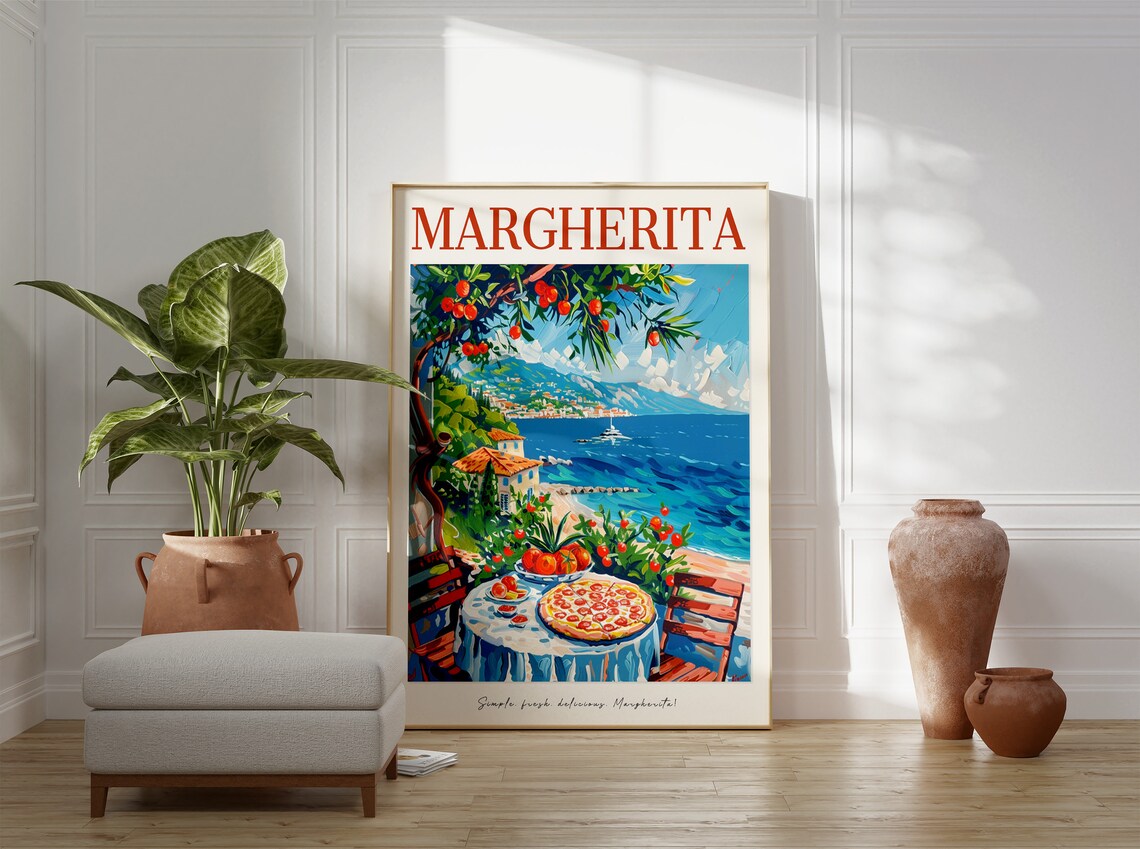 Margherita Pizza Italian Coast Table Tomatoes Vintage Food Poster - Image 3