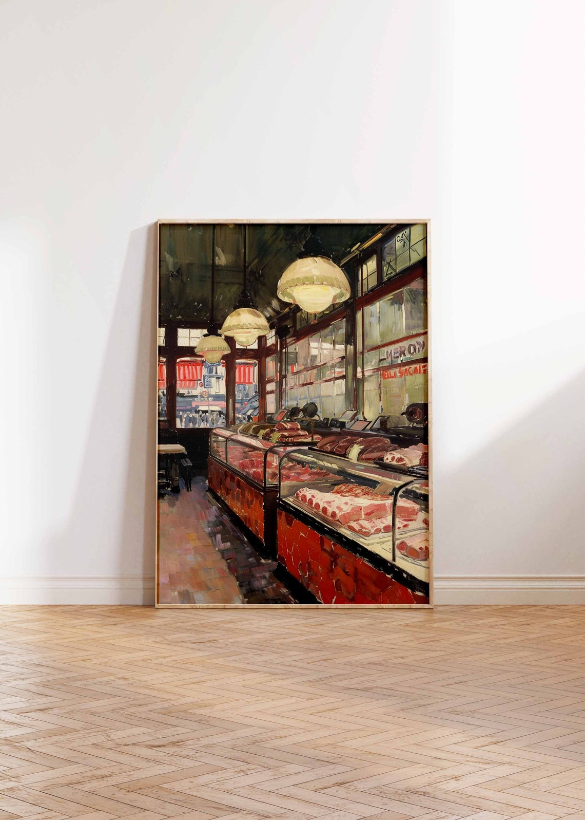 Classic Butcher Shop Interior Pendant Lamps Meat Case Art Print - Image 2