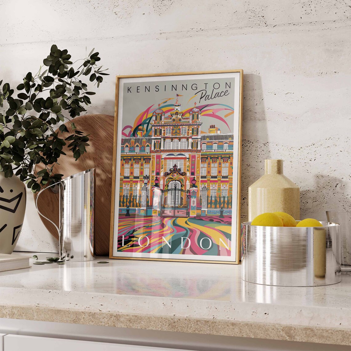 Kensington Palace London Vibrant Colorful Gates Travel Poster - Image 2