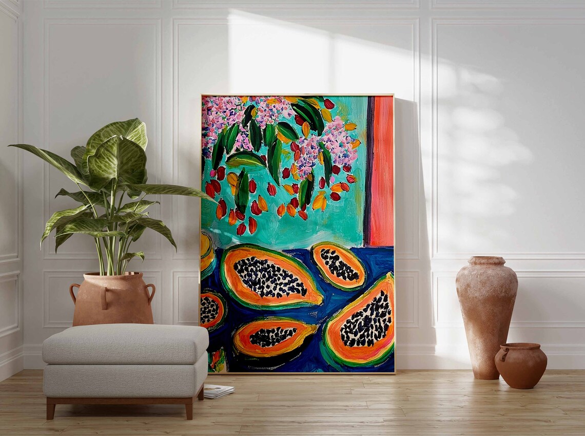 Papaya Poster, Tropical Fruit Kitchen Art Print - Image 3