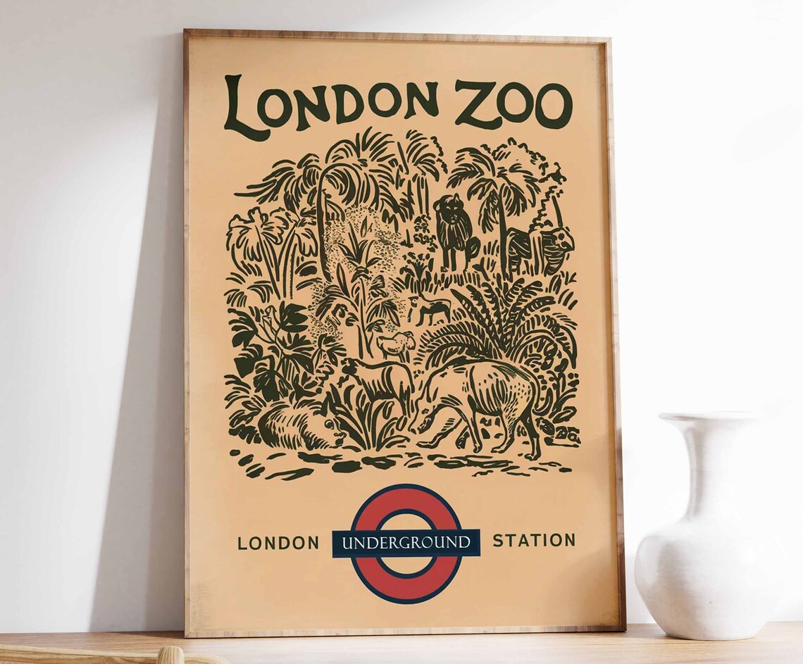 London Zoo Underground Station Vintage Safari Art Poster Collection