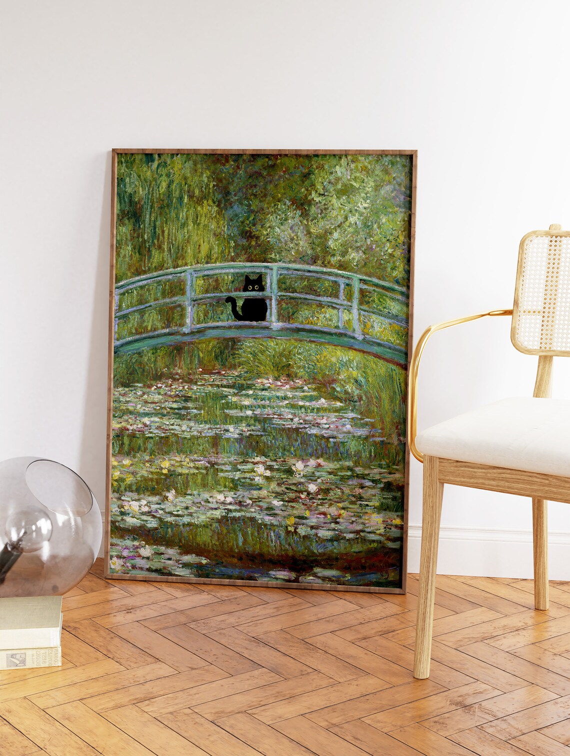 Monet-Inspired Waterlily Bridge Cat Art Print - Image 2