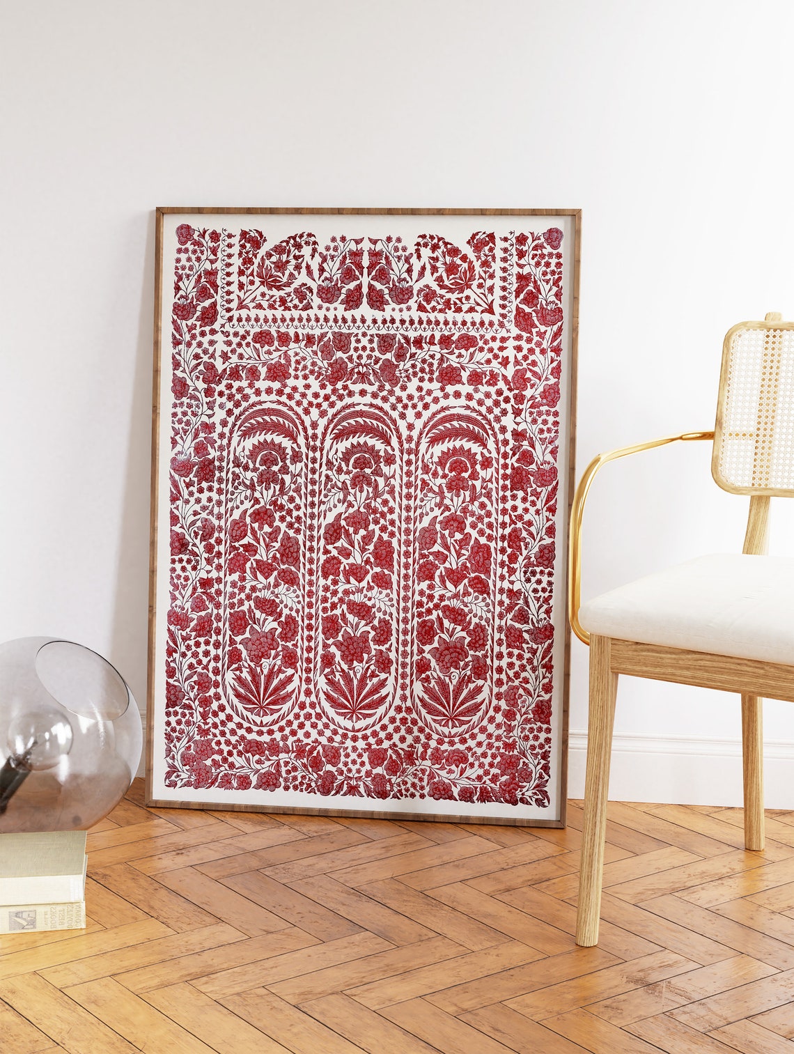 Red Floral Ornamental Arches Botanical Pattern Artwork Poster - Image 3