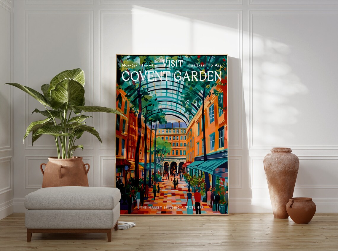 Covent Garden London Colorful Market Hall Travel Poster Scene - Image 2