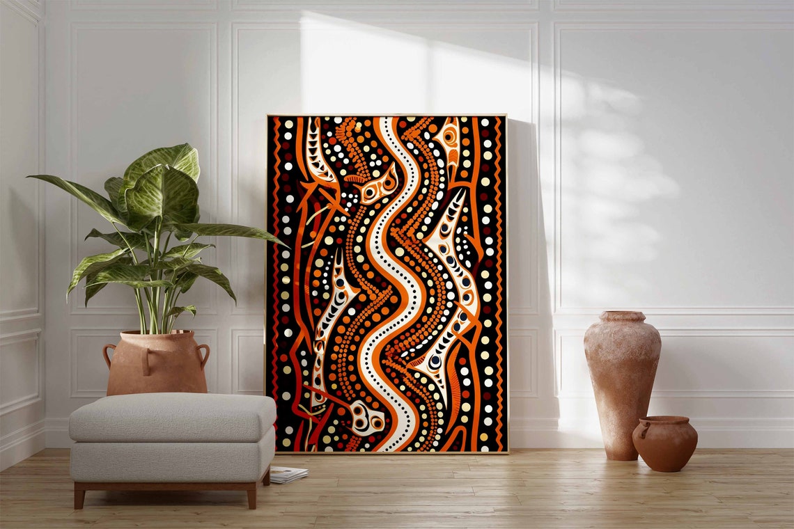 Aboriginal Dot Art Orange Black Indigenous Australian Style Poster - Image 3