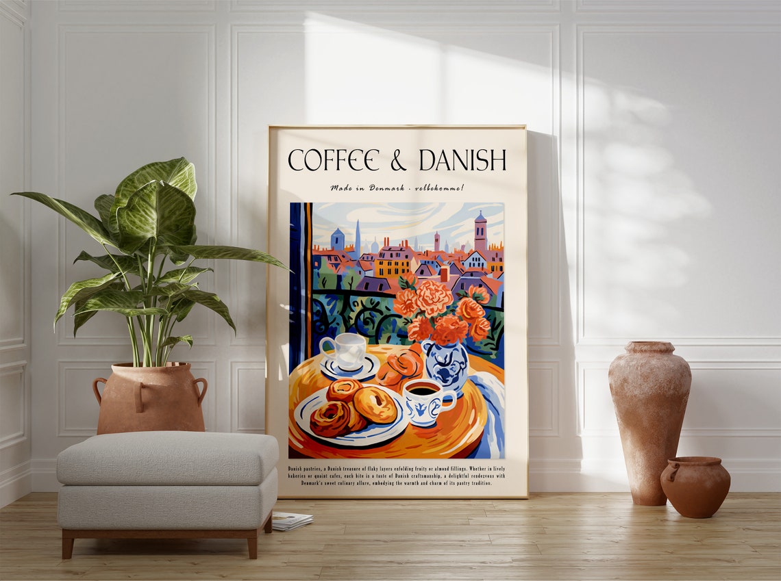 Coffee and Danish City View Cafe Table Cityscape Art Decor Poster - Image 2