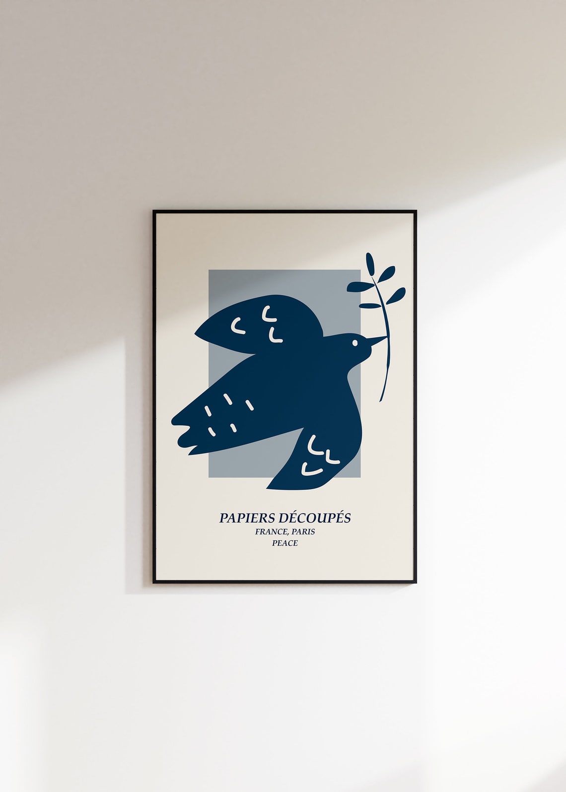 Papiers Decoupes Blue Dove Olive Branch Paris Peace Wall Art - Image 2