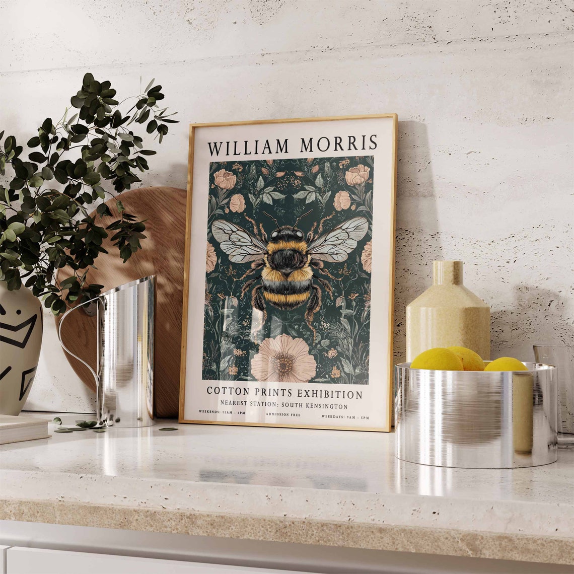 William Morris Bumblebee Dark Botanical Exhibition Art Poster - Image 3