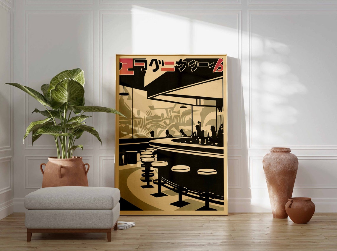 Japanese Retro Night Bar Counter Stools Monochrome Elegant Poster - Image 3