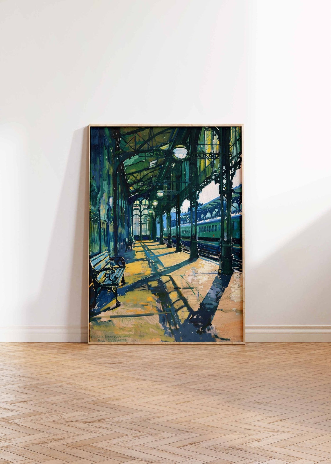 Vintage Railway Station Train Platform Impressionist Painting Poster - Image 2