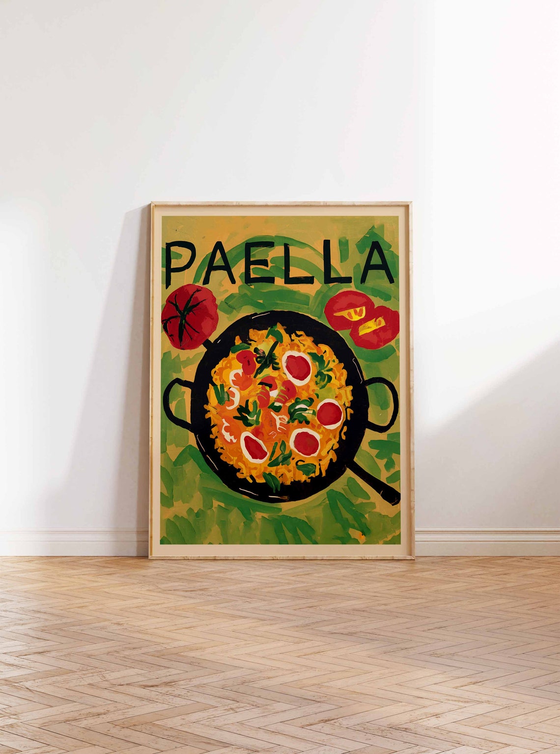 Spanish Paella Pan With Eggs And Shrimp Colorful Food Art Poster - Image 2