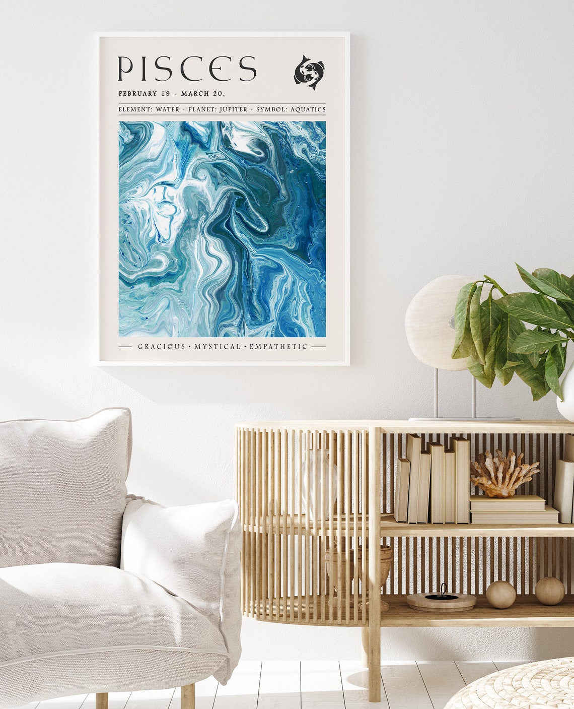 Pisces Zodiac Star Sign Water Marble Blue Elegant Astrology Print - Image 2