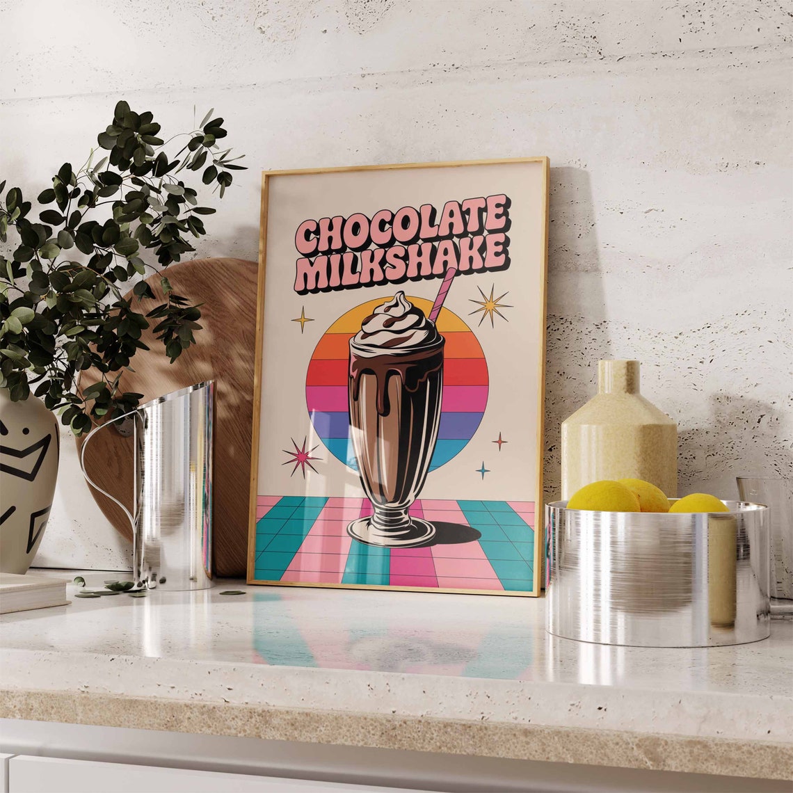 Chocolate Milkshake Pink Bubble Letter Retro Cream Diner Poster - Image 3