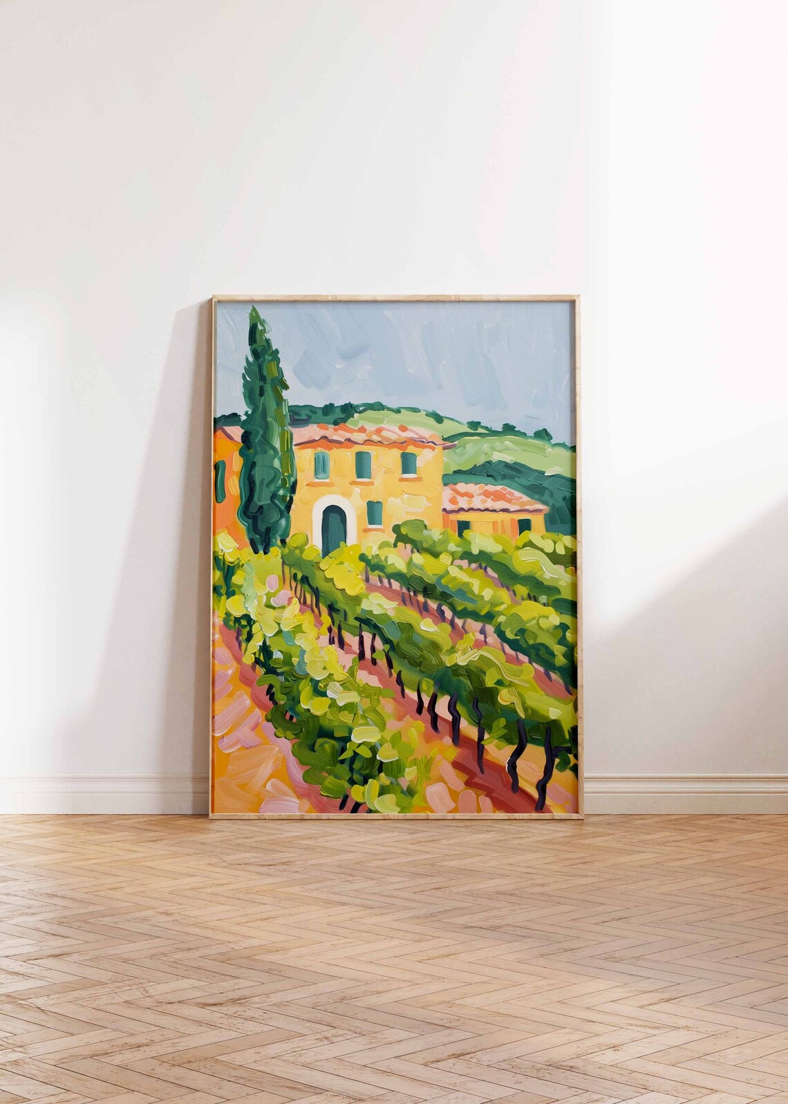 Cheerful Vineyard Villa Art Poster Gouache Summer Country Scene - Image 2