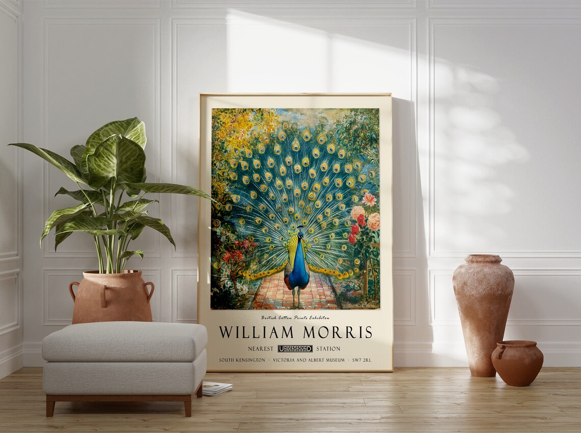 William Morris Peacock Vintage Exhibition Poster Art Print - Image 3