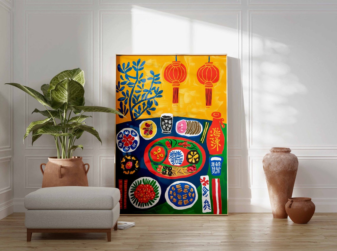 Chinese Feast With Red Lanterns Colorful Banquet Table Poster - Image 3