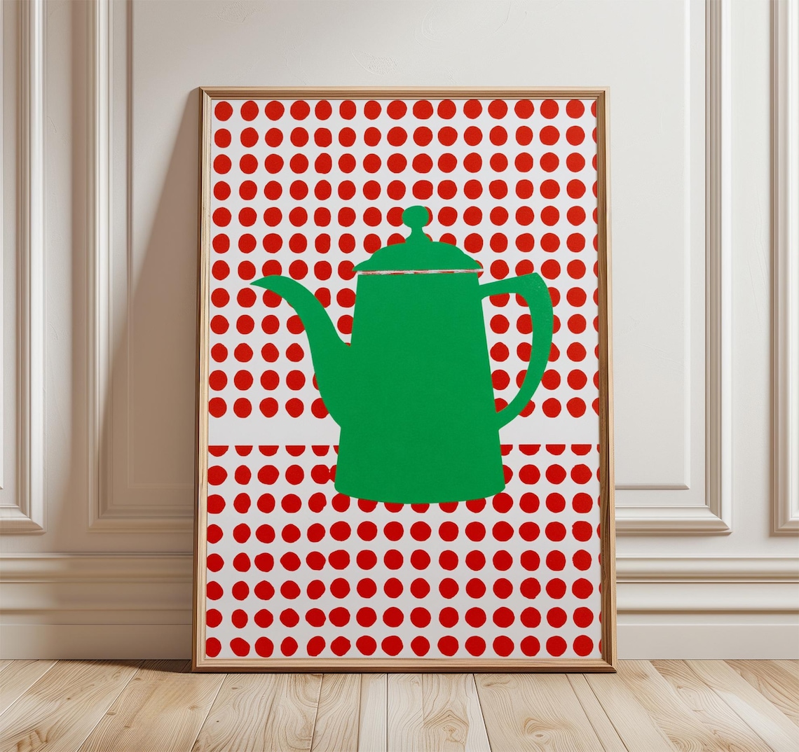 Polka Dot Kettle Poster, Retro Kitchen Wall Art