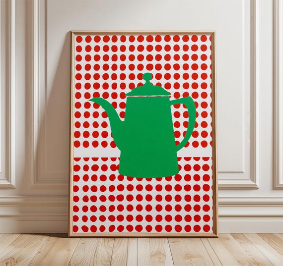 Polka Dot Kettle Poster, Retro Kitchen Wall Art