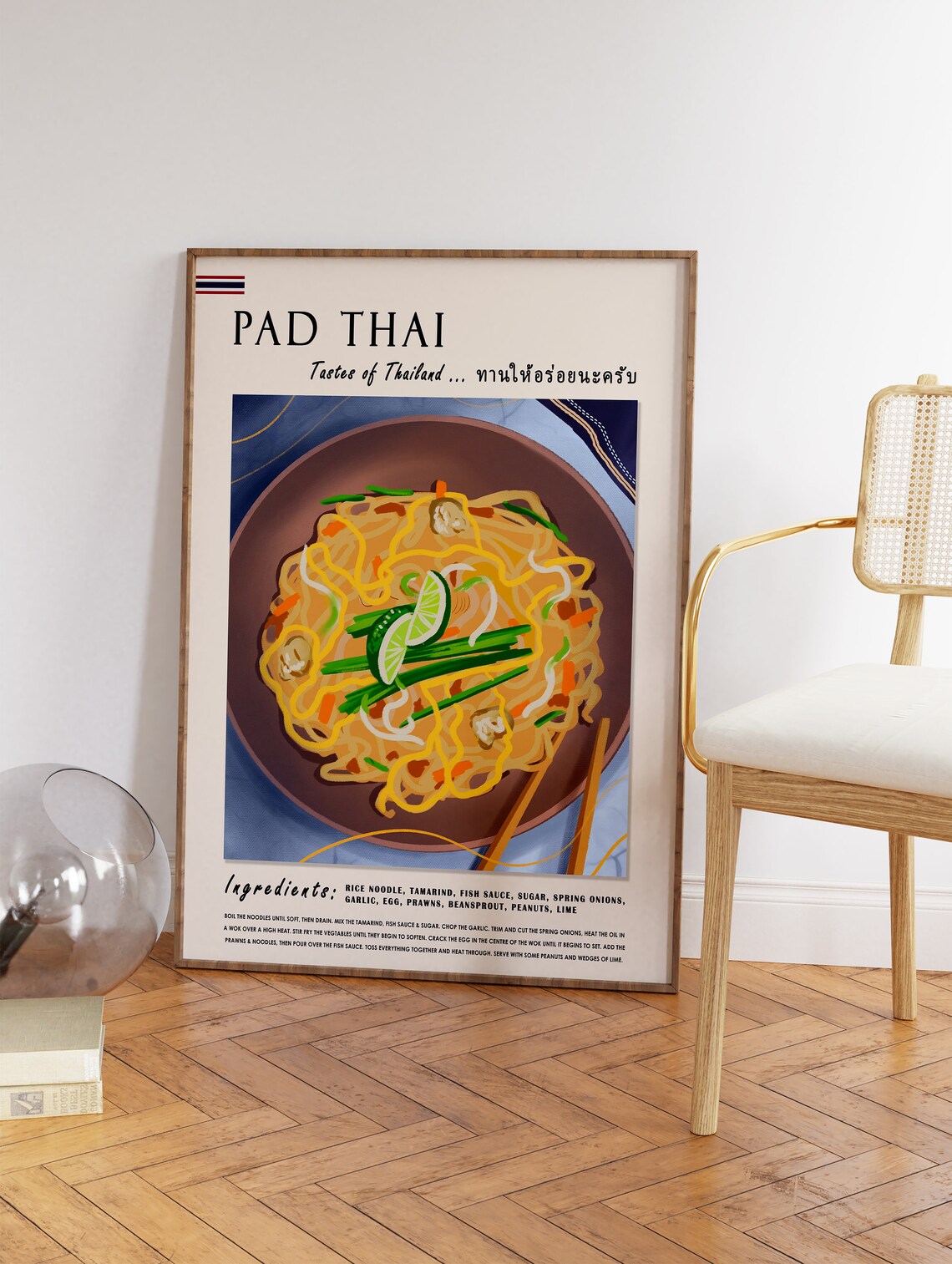Pad Thai Tastes Of Thailand Recipe Poster With Noodle Illustration - Image 3
