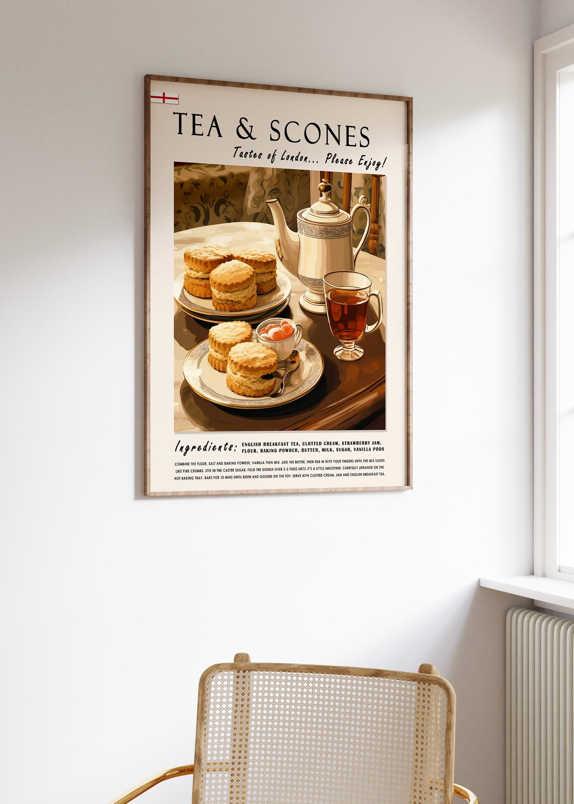 Tea and Scones London Afternoon Tea Recipe Kitchen Art Gift Poster - Image 3