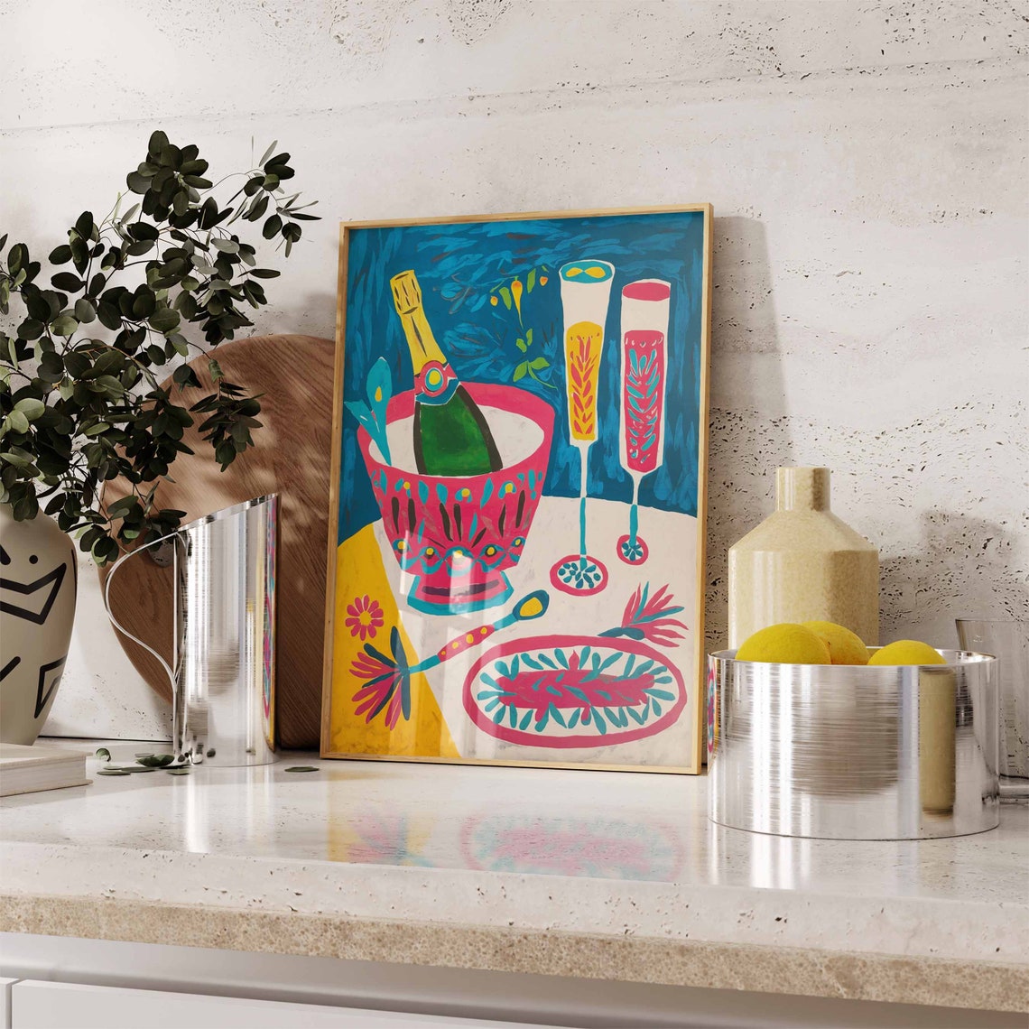 Champagne Bottle In Pink Ice Bucket With Flutes Celebration Poster - Image 2