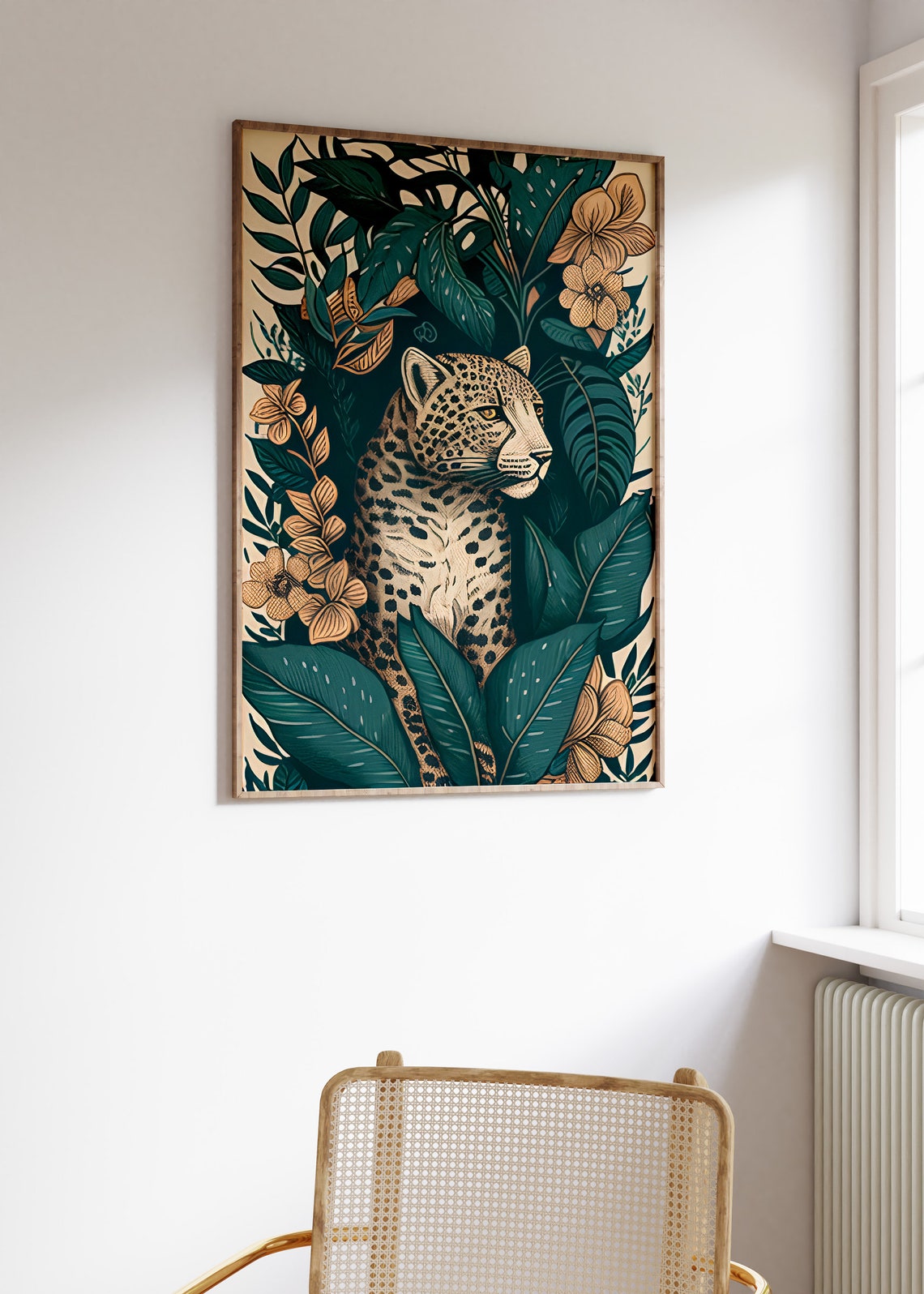 Wild Leopard In Teal Jungle Foliage Boho Wildlife Art Poster - Image 3