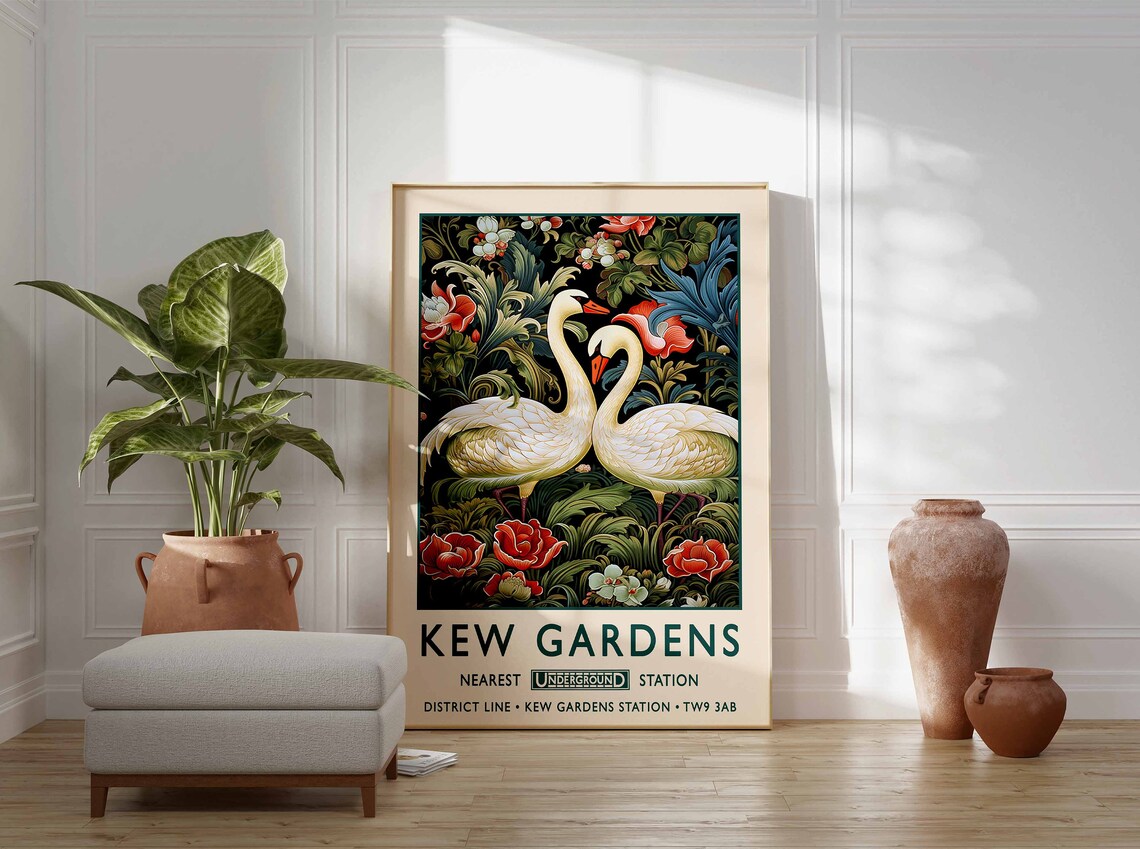 William Morris Swan Kew Gardens London Underground Vintage Poster - Image 3