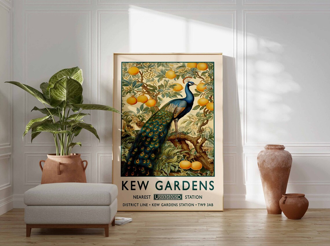 Kew Gardens London Peacock Vintage Underground Railway Travel Poster - Image 3