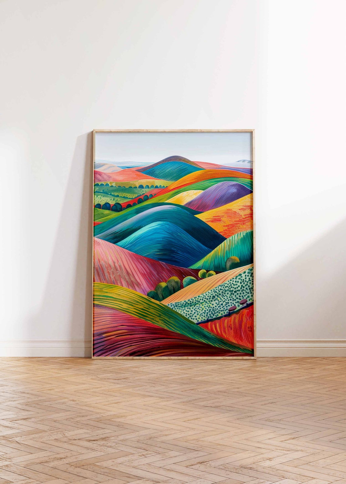 Rainbow Rolling Hills Striped Modern Landscape Art Print Wall Decor - Image 2
