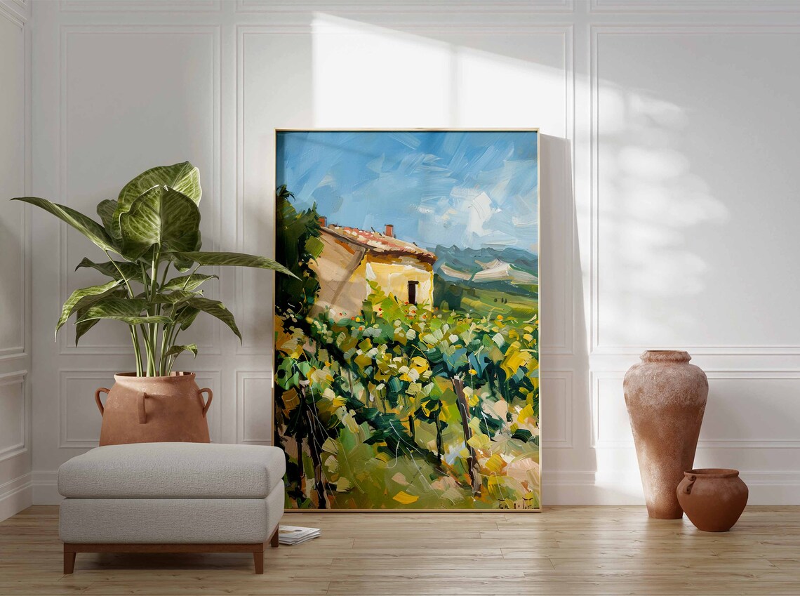 Impressionist Vineyard Farmhouse Art Poster Sunny Wine Country Scene - Image 3