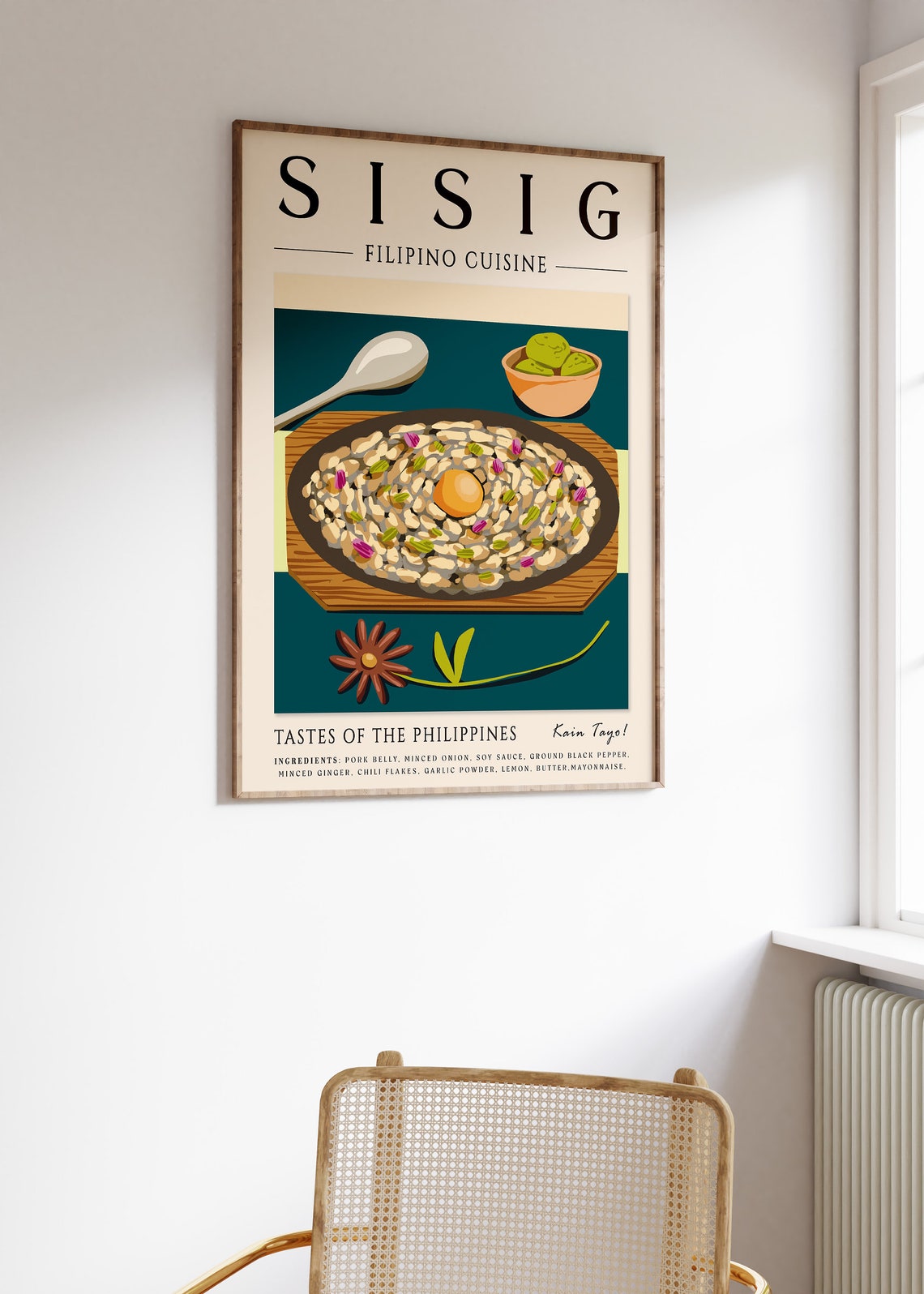 Sisig Filipino Cuisine Sizzling Plate Food Illustration Poster - Image 3