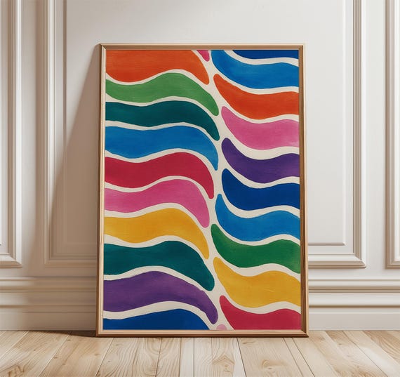Colorful Abstract Wave Poster Modern Minimalist Wall Art Print Vibrant Geometric Home Decor Mid Century Pop Inspired Artwork