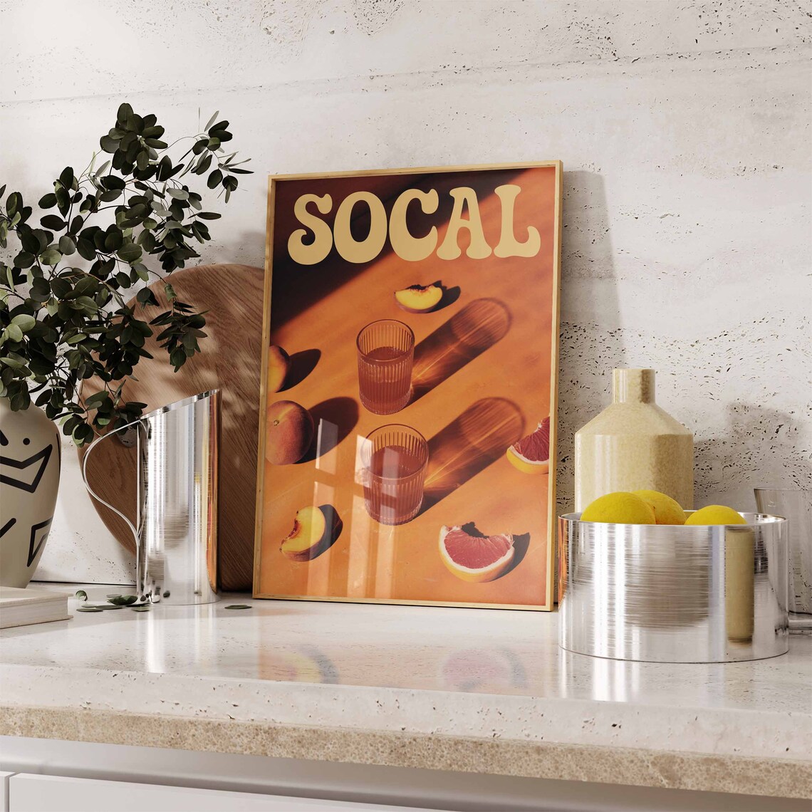 SoCal Yellow Retro Lettering Orange Citrus Drink Still Life Poster - Image 3