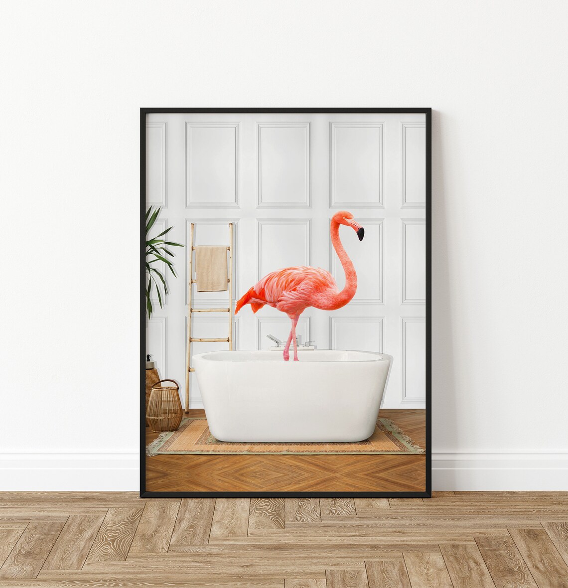 Flamingo in Bathtub Poster Whimsical Pink Flamingo Bathroom Art - Image 3