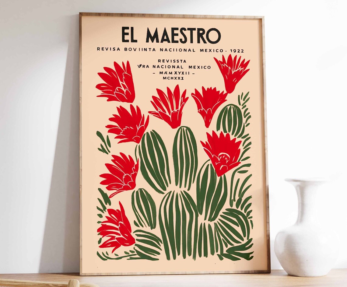 El Maestro Vintage Mexican Magazine Cover Blooming Cactus Poster