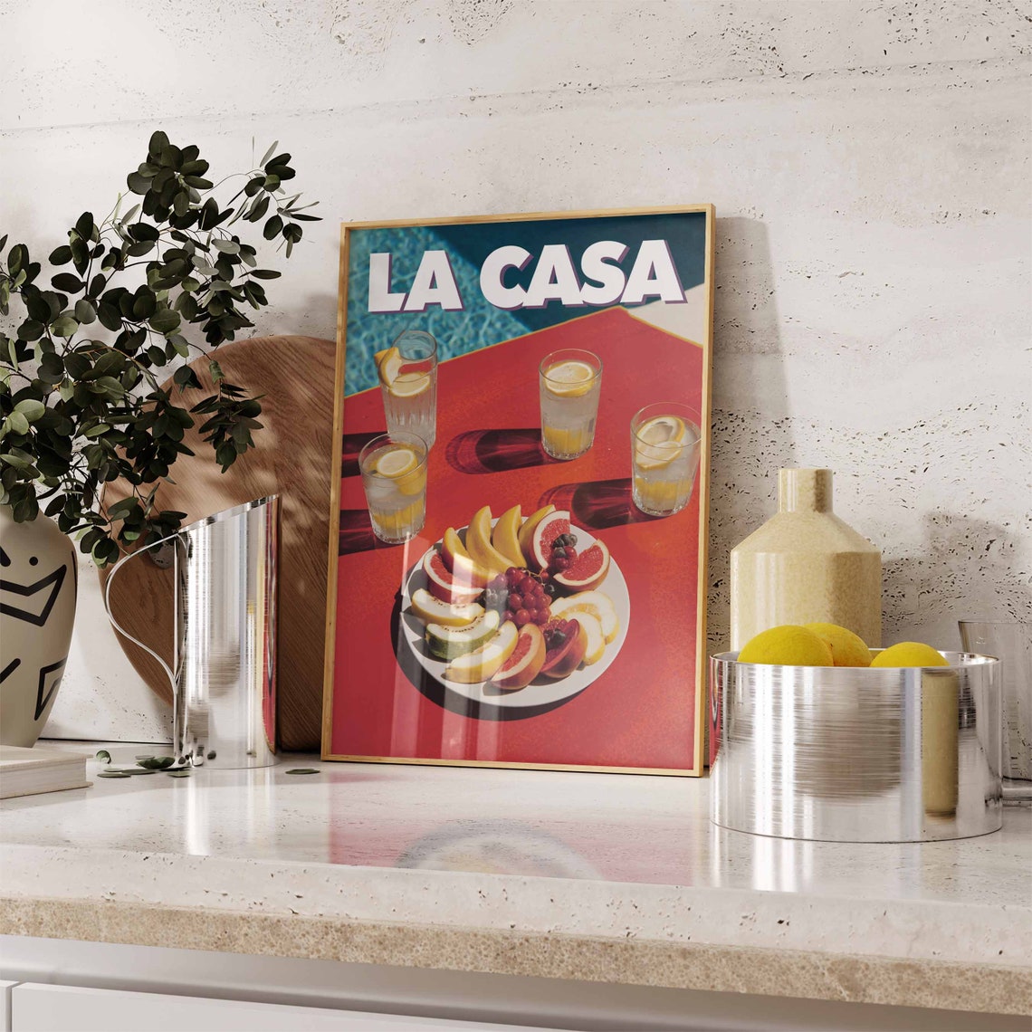 La Casa Retro Poolside Fruit Plate Lemon Drink Summer Art Print - Image 3