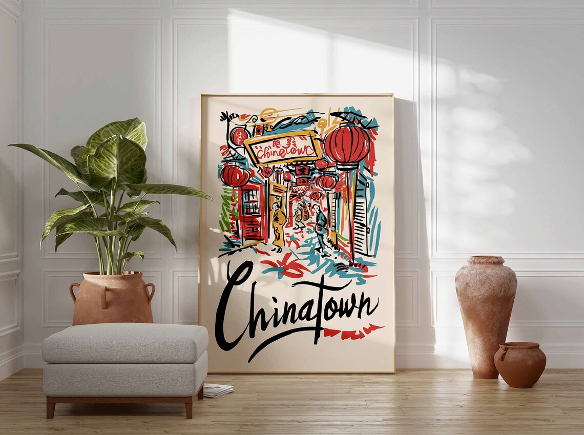 Chinatown Lantern Street Hand Drawn Sketch Art London Poster - Image 3