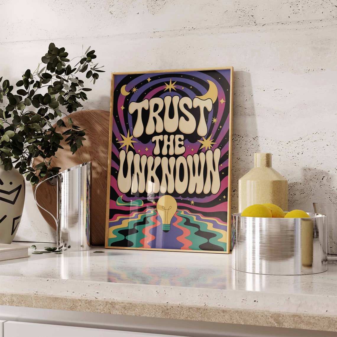 Trust The Unknown Retro 70s Psychedelic Affirmation Quote Wall Poster - Image 3