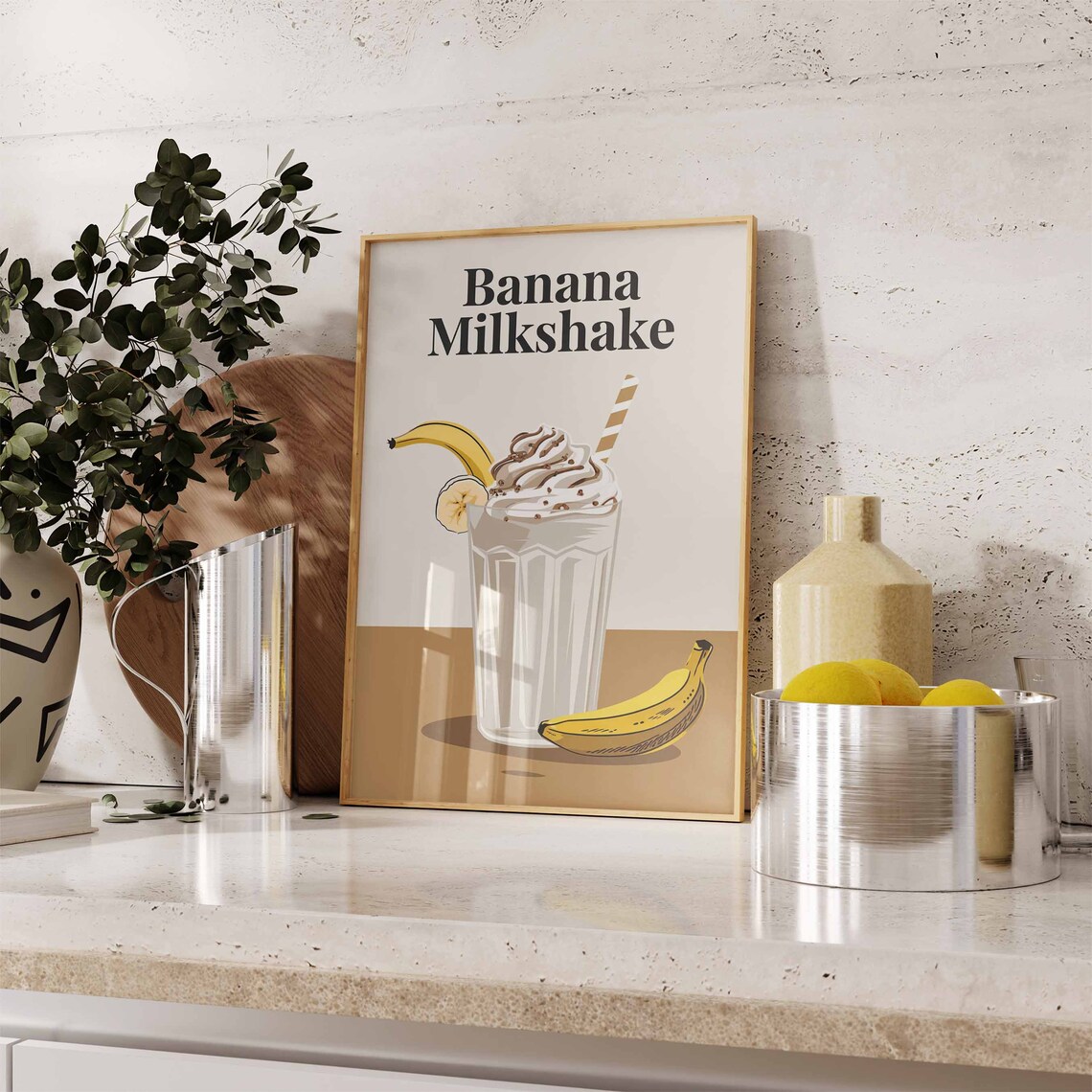 Banana Milkshake Creamy Dessert Drink Illustration Kitchen Poster - Image 3